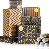 Geschenkpapier Rolle, Schwarz Gold Geschenkpapier Geburtstag Mit Aufkleber, Meta