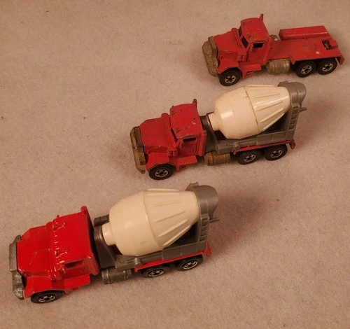 3 Pack - Vintage 1979 Hot Wheels Peterbilt Cement Mixer, Red Diecast Metal base