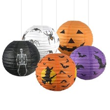 Halloween Paper Lanterns 10in 3 Pack Pumpkin Skull Bat Witch Hanging Decor
