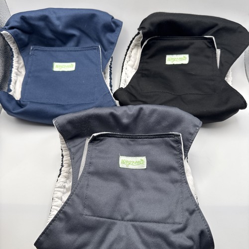 WEGREECO Washable Male Dog Belly Wrap Dog Diapers Medium 3 PACK Black Grey Blue