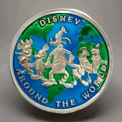 1988 Vintage Disney Around the World Enameled 5oz .999 Silver Proof Limited #143