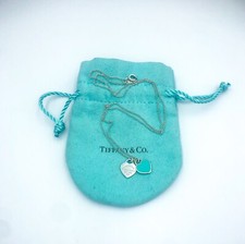 Tiffany  Co. Sterling  Tiffany Blue Enamel Double Heart Tag Necklace 18"