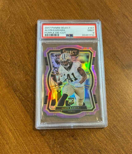 Alvin Kamara 2017 Select Premier Purple Rookie Prizm #167 Saints /75 RC PSA 9