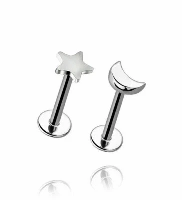 16G 🌙⭐MOON STAR INTERNALLY THREADED STEEL LABRET TRAGUS HELIX EAR RING 342 363