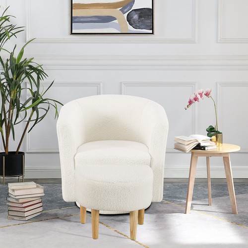 Modern Swivel Accent Chair w/ Ottoman Upholstered Club Tub Barrel Armchair Sofa - Picture 4 of 12
