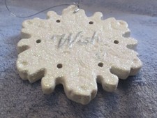LARGE SNOWFLAKE CHRISTMAS ORNAMENT "WISH" WITH GLITTER
