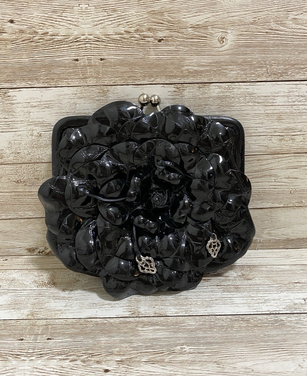 Brighton Leather Rosalie Shoulder Purse Rose Petals Black with Red  Lining