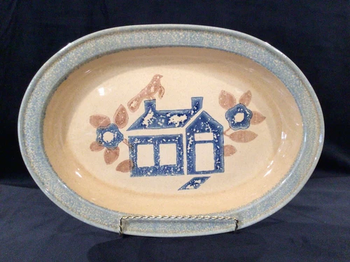 Pfaltzgraff America Oval Serving Platter 6-16 Blue Bird Flower USA Vintage 14in.