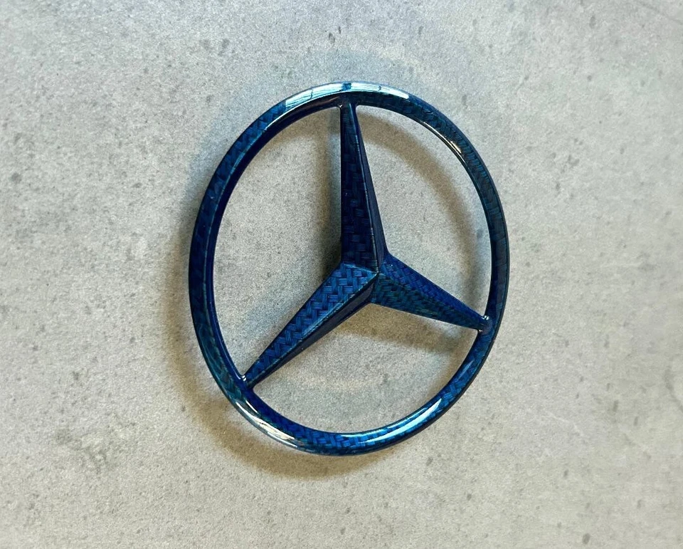 Mercedes-Benz GL ML azul caramelo fibra de carbono puerta levadiza trasera emblema OEM estrella W164 Foto 3 de 4