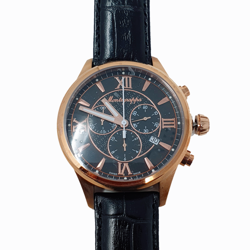 Montegrappa Fortuna Watch Black Leather and Dial Rose Gold PVD idfowcrc |  eBay