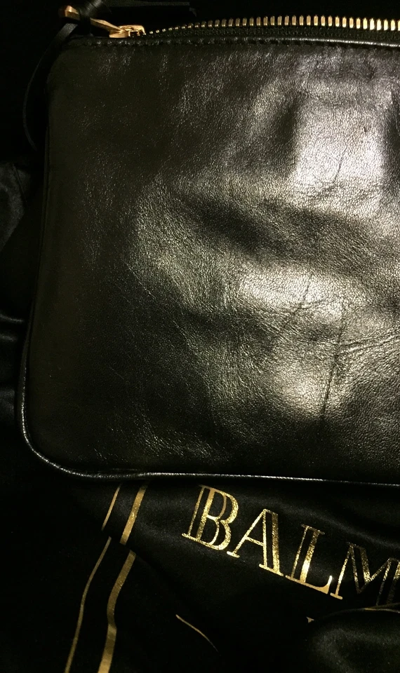 Auth Balmain x H&M Small Suede and Leather Clutch Dark Blue NWT - Image 4 of 4