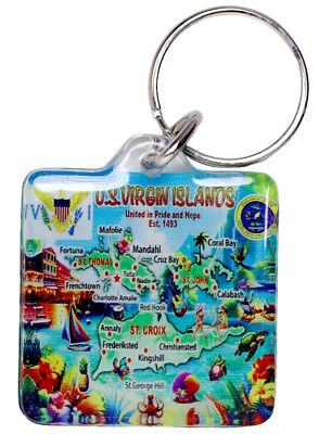 US Virgin Islands Map Acrylic Square Souvenir Keychain 1.5'' X 1.5''