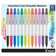 Pilot FriXion Colors Erasable Markers 44155 SFC12001, 12 Color Set