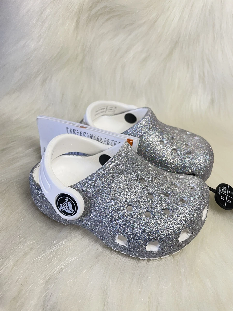 NEW Crocs Silver Iridescent Glitter Sparkle Clog Shoes size C 4 eBay