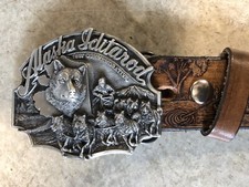 Vintage WESTERN Tooled Belt With 1987 Alaska Iditarod Limited Edition Buckle