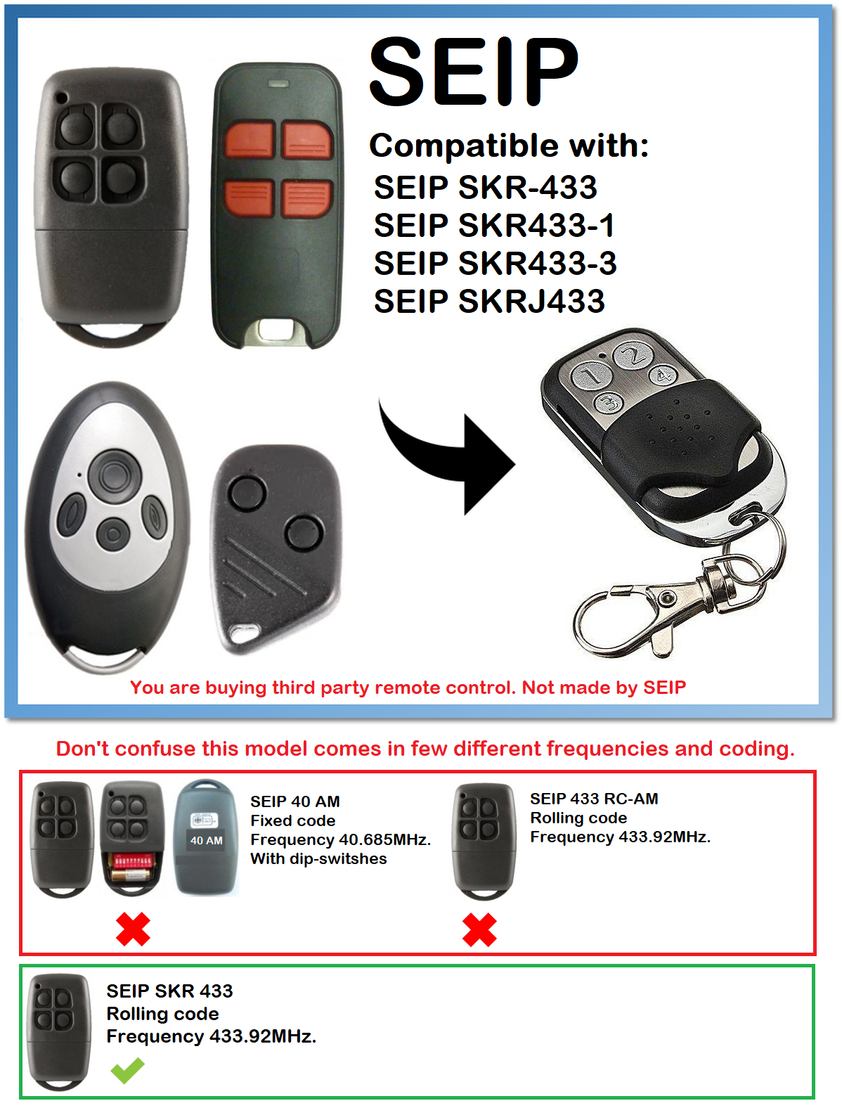 Seip ekr1mcg, ekr4md, ekr4sp439 Compatible remote control variab