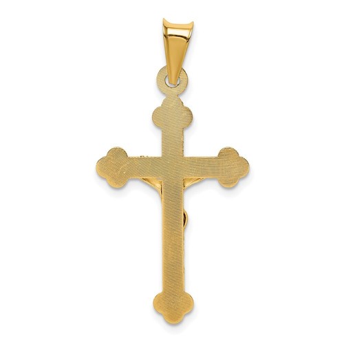 Real 14kt Yellow Gold Polished Satin and Diamond Cut Crucifix Pendant - Picture 3 of 6