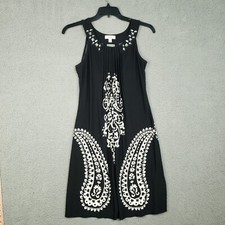 Dressbarn A-Line Dress Womens Size 8 Black Paisley Bling Gems Pleated Sleeveless