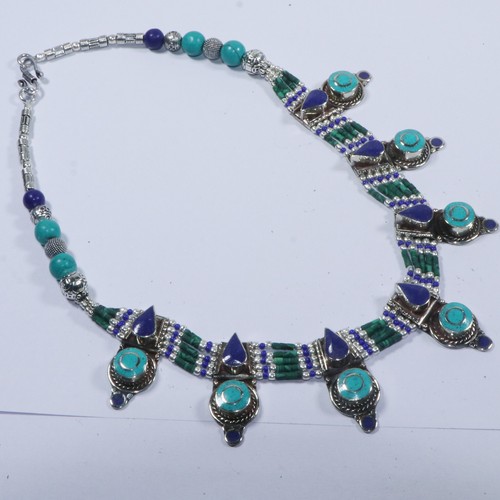Traditional Tibetan Turquoise Lapis Handmade Choker Necklace Ethnic Jewelry N48 - Imagen 2 de 7