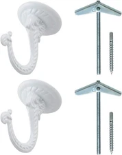 Rocky Mountain Goods Ceiling Swag Hook 2 Pack with Mounting Hardware - White 