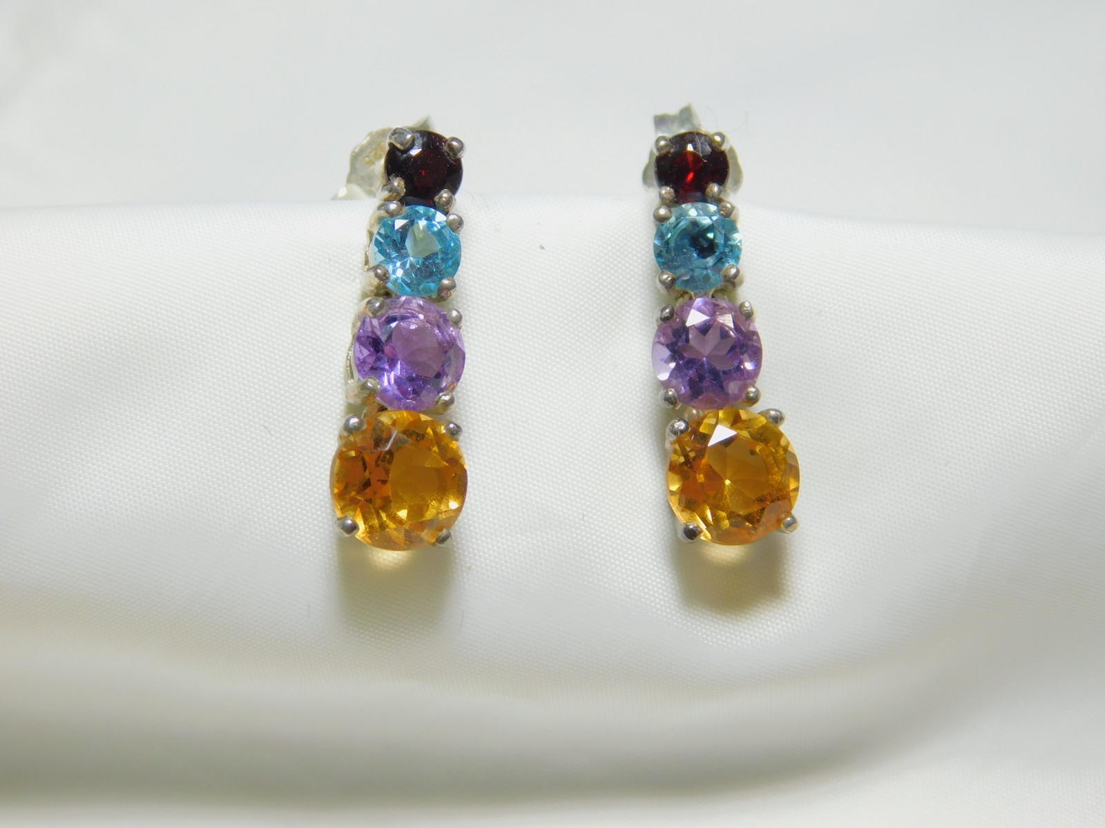 Sterling Silver Multi-Stone Stud Drop Dangle Earr… - image 1