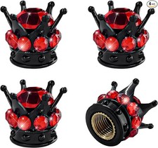 4 Pcs Crown Tire Valve Caps With Bling Rhinestones And Copp Color Black Red