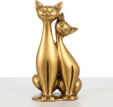 Brass Couple Cat Figurines Vintage Sculpture Art Piece Cat Decor Home