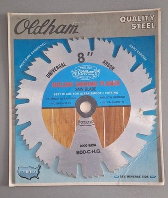 NOS Oldham 8'' Hollow Ground Planer Saw Blade Universal Arbor Steel 800-CHG