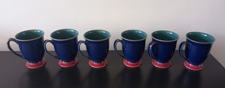 Six Denby Harlequin Footed Mugs (seconds)