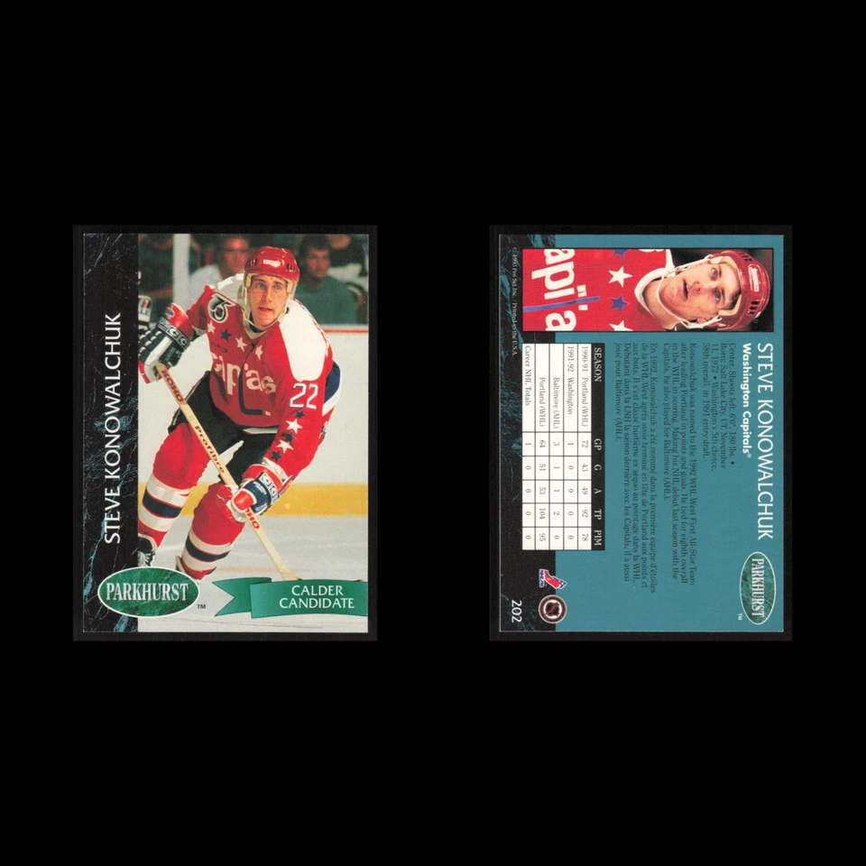 Steve Konowalchuk Rookie #202 1992 Parkhurst Washington Capitals Hockey Card NHL - Image 3 of 3