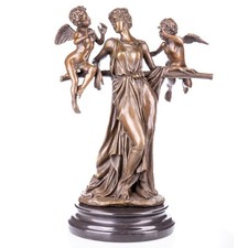Bronze Skulptur Frau mit Engeln auf schwarzem Marmor sockel nach Cesaro