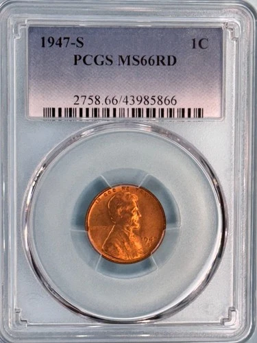 1947 -S LINCOLN WHEAT CENT PCGS MS66 RED