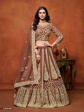 Brown Net Premium Heavy Thread  Zari Embroidered Lehenga Choli with Dupatta  B