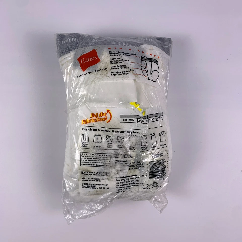 VTG Hanes Briefs 6 pr Value Pack Sz 40 White New Gray Waistband 100% Cotton 2003 - Image 3 of 4