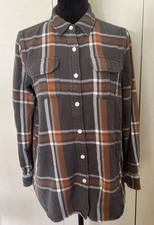 Normal Brand Soft Cotton Flannel Button Up Shirt S Gray Orange White Blue Plaid