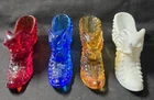 Four Fenton Hobnail Cat Shoe Slipper Boot Red Amber Blue Milk Glass