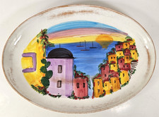 Vietri Italy Italian 17" Platter/Hanging Wall Plaque Hand Painted Seascape Coast