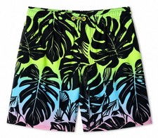 Wonder Nation Swim Shorts Boys 14-16 Multicolor Tropical Leaf Board Trunks Lined