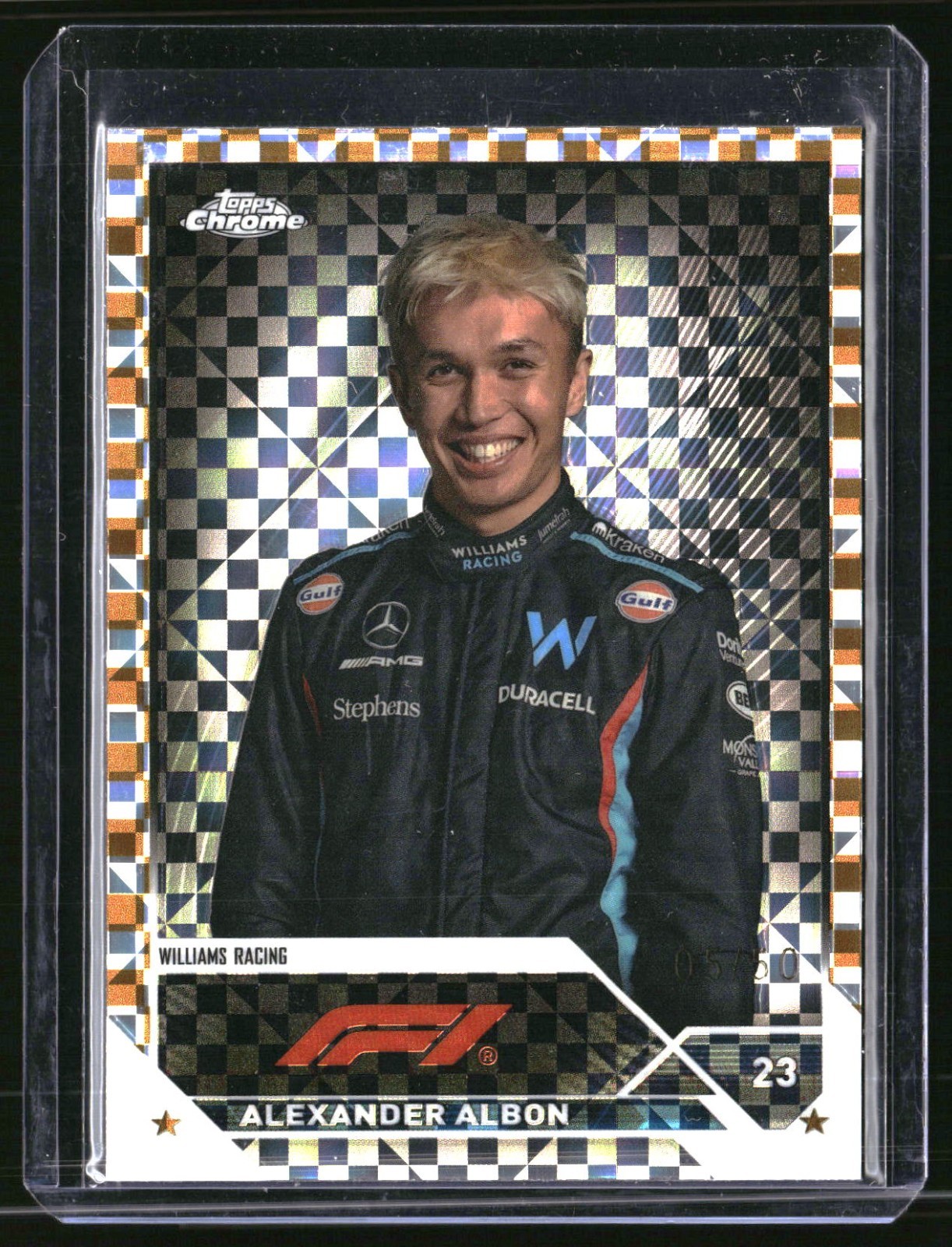 2023 Topps Chrome Formula 1 F1 Alexander Albon Portrait Gold Checker 05/50 #61