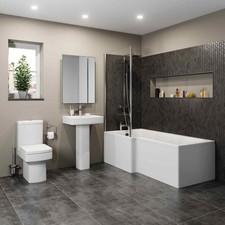 LH Bath L Shaped Screen Panel Square Toilet Pedestal Basin Sink Bathroom Suite