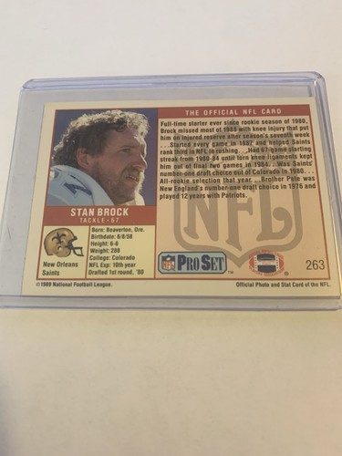Stan Brock, 1989 Pro Set, #263, New Orleans Saints, Football Card - Bild 2 von 2