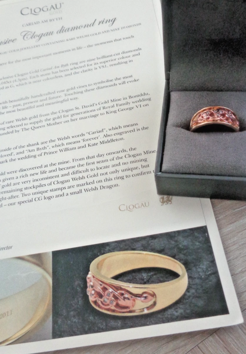 Clogau Anillo Oro Rosa y Oro Amarillo 9ct Con 9 Diamantes + Certificado Talla K