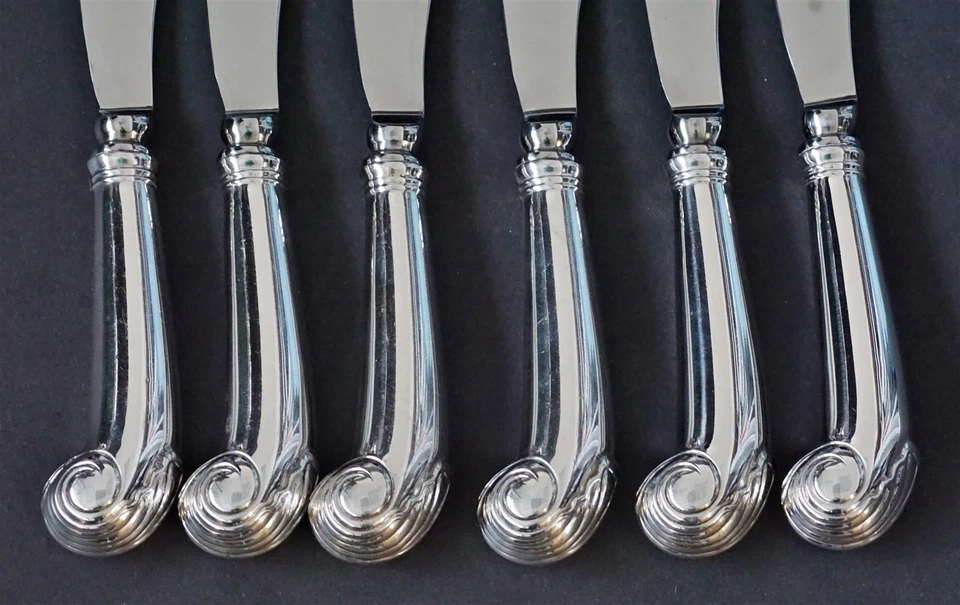 (6) KIRK STIEFF Williamsburg Shell Sterling Silver Hollow Pistol Dinner Knife - Image 2 of 4