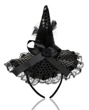 Halloween Witch Hat Headband for Women, Witch Costume Feather Flower With Hat...
