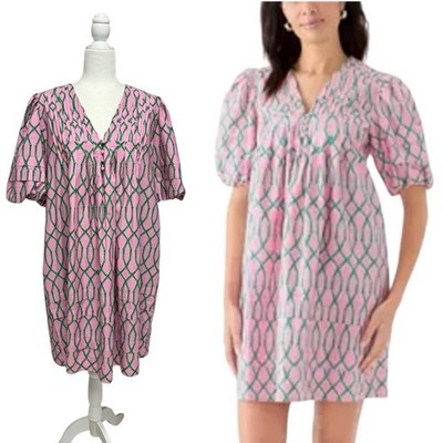 green lattice bamboo dress Crown & Ivy XL Pink Cotton Trellis Print Tropical Pintuck Shift special occasion dressses