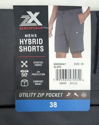 ZeroXposur Hybrid Shorts Mens 38 Slate Utility Zip Pocket 4-Way Stretch UPF 50+