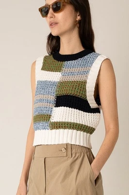 VIVERE Olivia Knit Tank Top Multi Color Block Crochet Vest Cotton Size S RRP£135 - Image 1 of 4