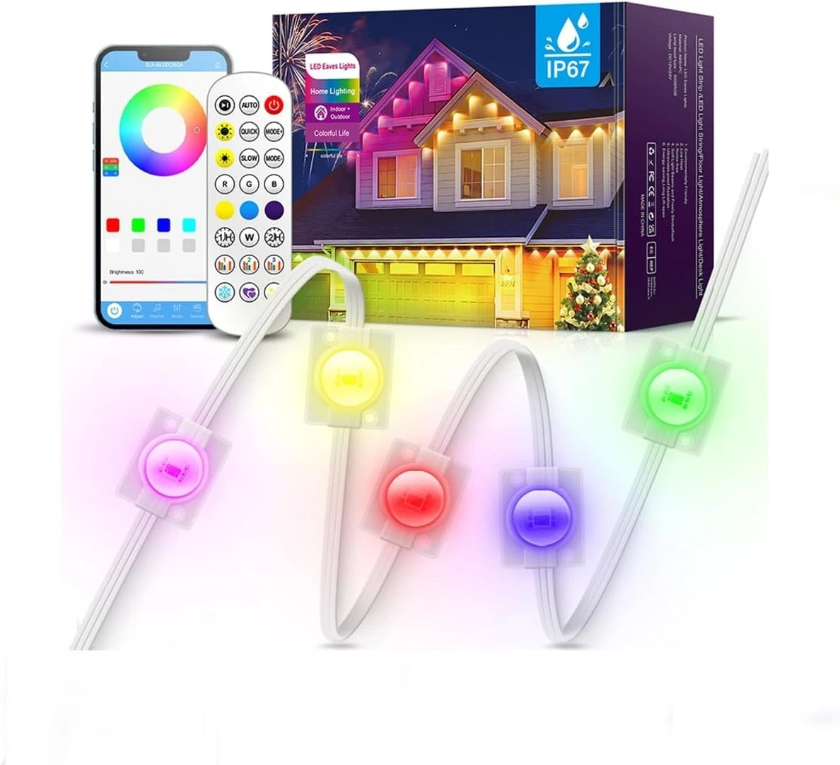 Permanent Outdoor Lights for House,100ft RGB+IC Smart Outdoor Decor, 50 Scene Mo