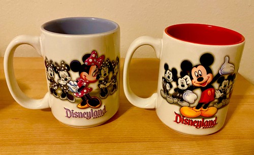 2 Authentic Disneyland Mickey And Minnie Mouse 3D Embossed Coffee Mug Cup - Picture 2 of 9