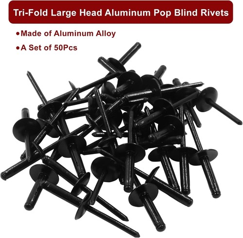 50Pcs Black Aluminum Tri-Fold Exploding Pop Rivets 3/16 Large Flange,3/16''x1'(f - Picture 2 of 6